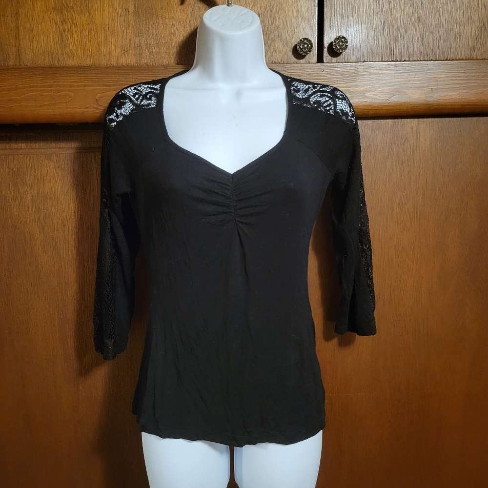 Candies Black Lace Cut Out Long Skeeve Top Gothic Egirl Goth | Small